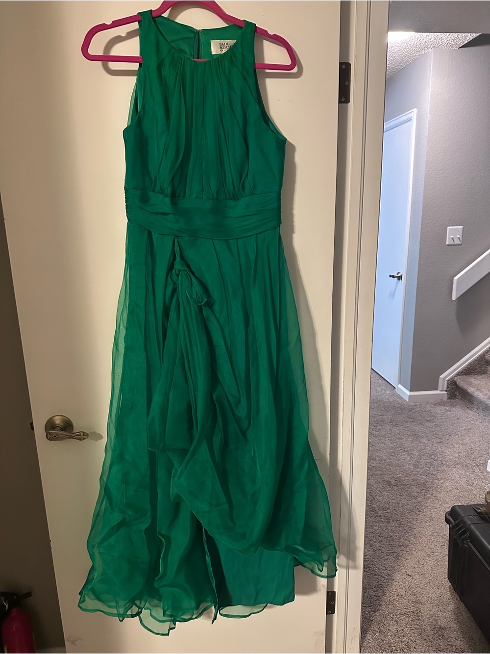 Badgley Mischka Emerald Green Sleeveless Chiffon Maxi Dress